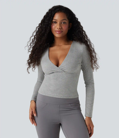 Deep V Neck Long Sleeve Casual Top