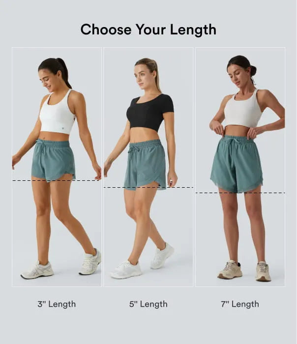 Mid Rise Drawstring Contrast Mesh 2-in-1 Flowy Running Shorts 5''