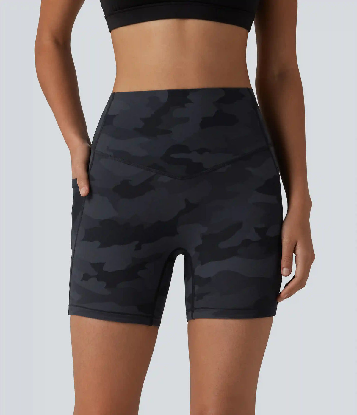 Halara UltraSculpt™ Camo Print High Waisted Tummy Control Training Biker Shorts 5'' with Pockets