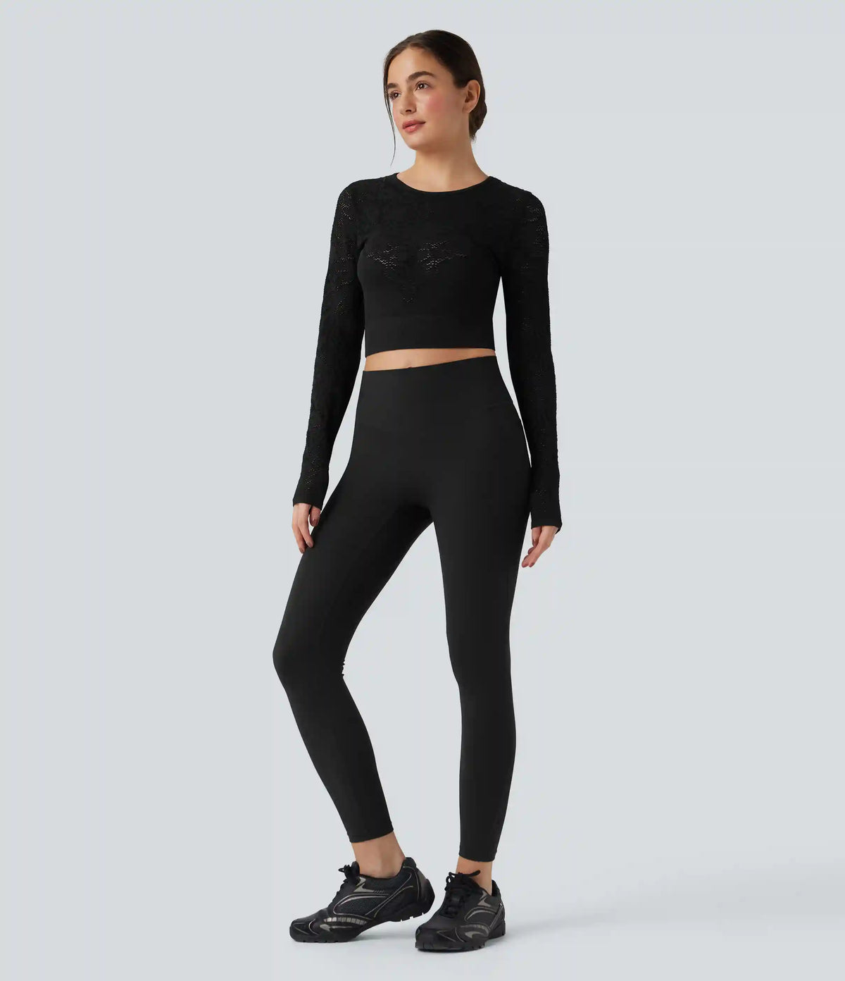 OneForm Seamless Flow Round Neck Long Sleeve Cut Out Cropped Yoga Sports Top