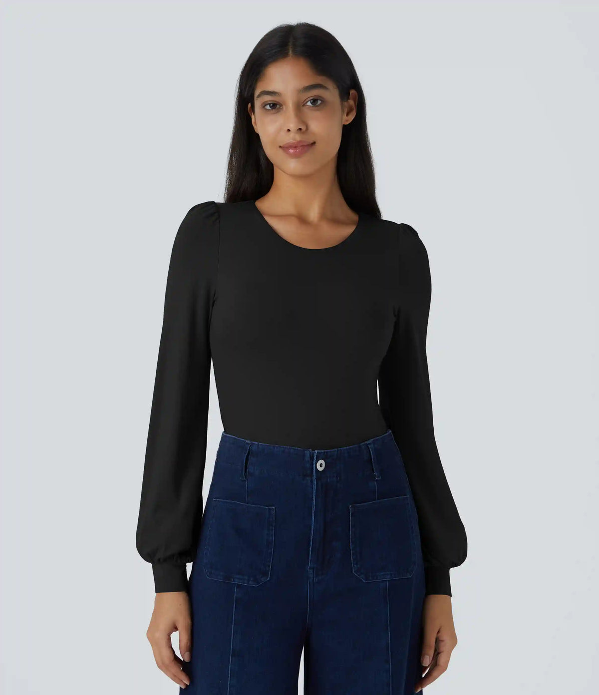 Round Neck Long Sleeve Casual Bodysuit