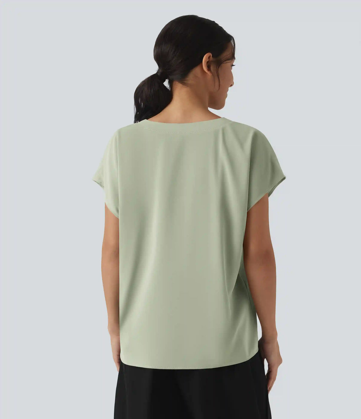Wrinkle Recovery V-neck Short Sleeve Oversized Work Blouse