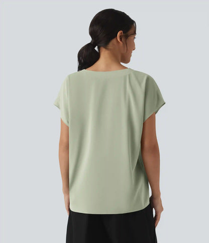 Wrinkle Recovery V-neck Short Sleeve Oversized Work Blouse