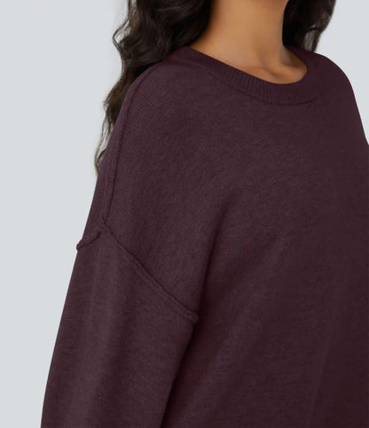 Round Neck Dropped Shoulder Long Sleeve Casual Sweater