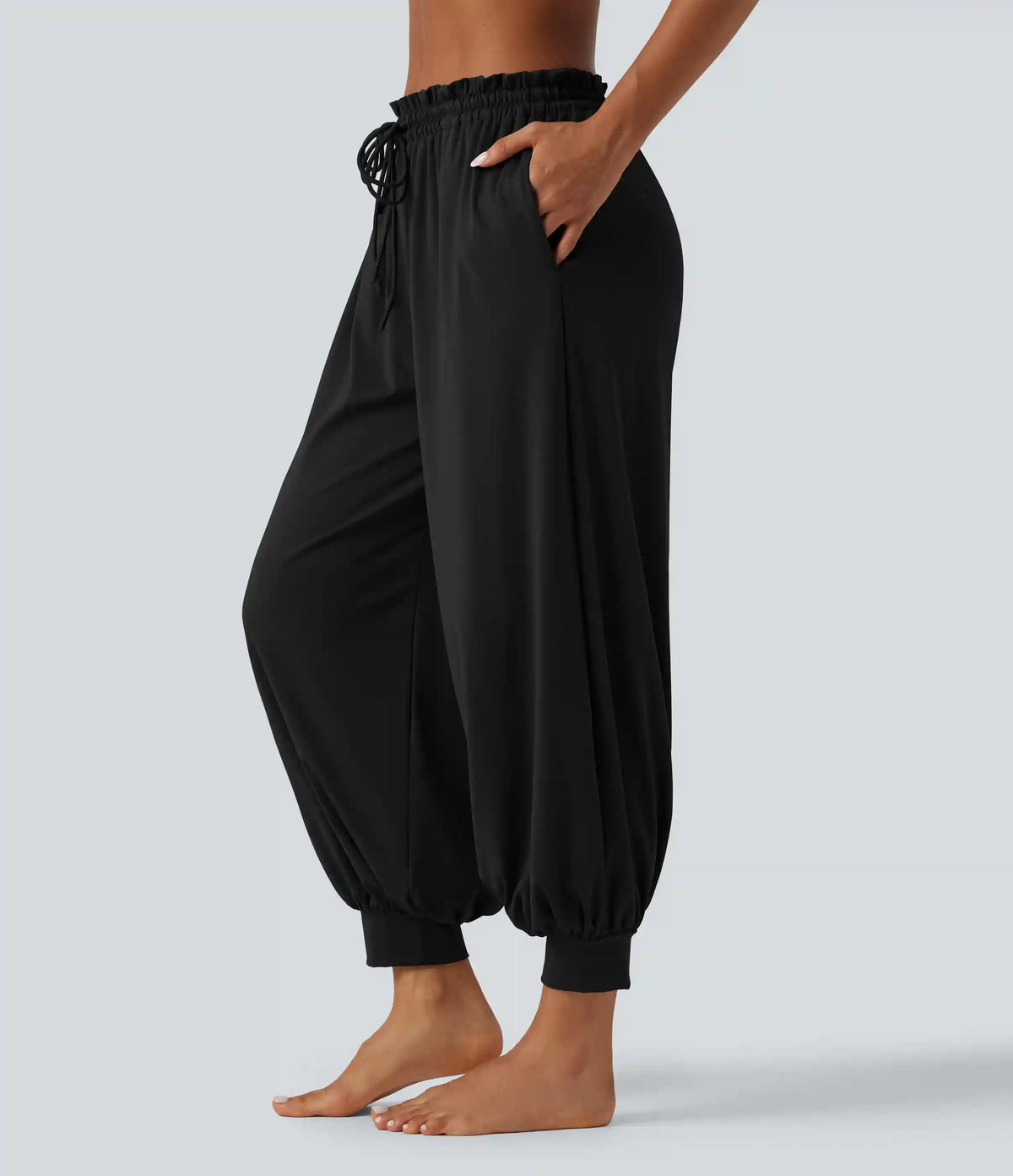 Mid Rise Drawstring Ruched Wrapped Yoga Joggers with Pockets