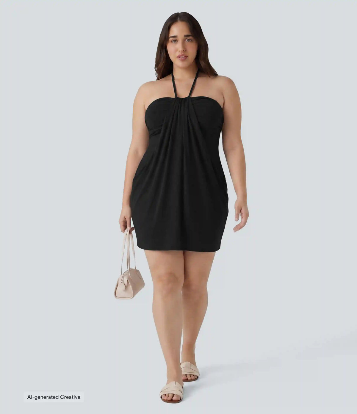 Plus Size Halter Tie Back Mini Resort Dress with Pockets
