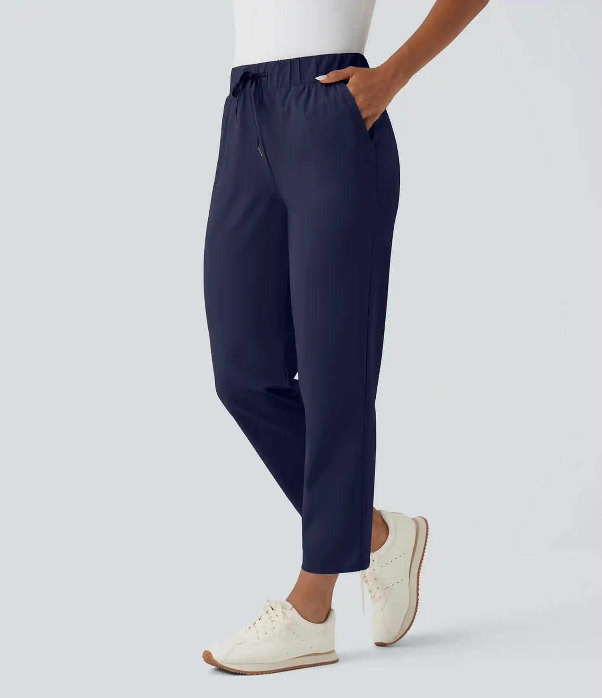 High Waisted Drawstring Pockets Quick Dry Golf Tapered Pants-Golf Tee Pocket