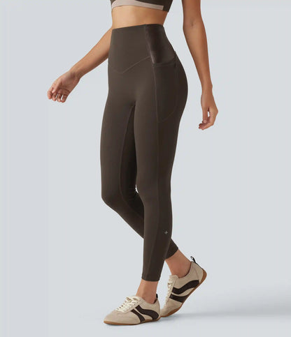 Halara UltraSculpt™ High Waisted Tummy Control Stretchy PU Yoga Leggings with Pockets