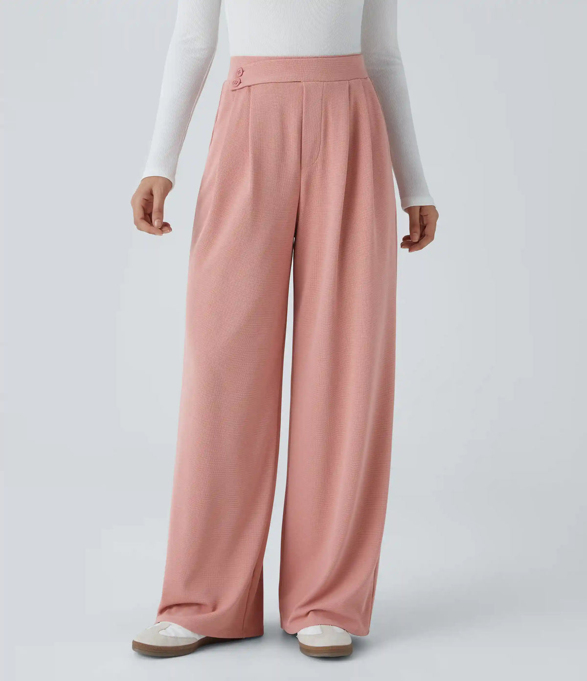 High Waisted Pocket Wide Leg Baggy Waffle Casual Pants