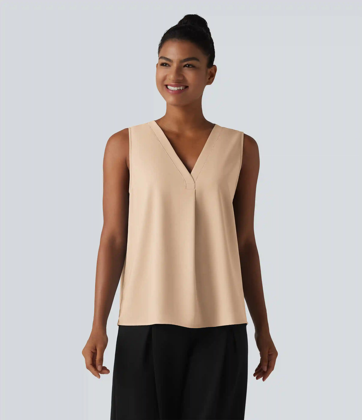 Wrinkle Recovery V Neck Sleeveless Oversized Work Blouse