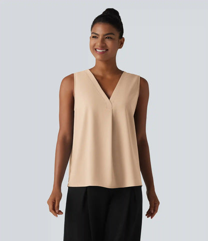 Wrinkle Recovery V Neck Sleeveless Oversized Work Blouse