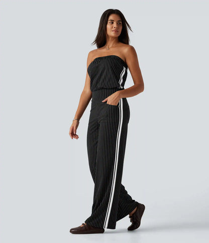 Tube Side Stripe InstantCool Straight Leg Casual Jumpsuit with Pockets-Easy Peezy Edition
