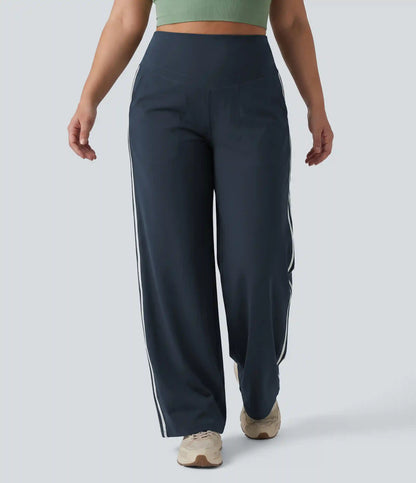 Plus Size Halara UltraSculpt™ High Waisted Tummy Control Color Block Stripes Yoga Baggy Pants with Pockets