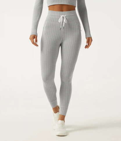 High Waisted Houndstooth Drawstring Yoga Legging with Pockets