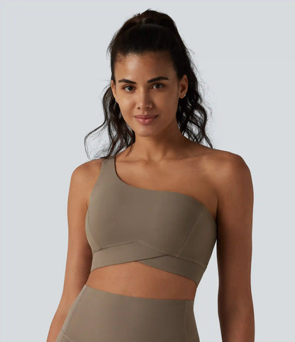 Halara UltraSculpt™ Low Support One-Shoulder Crossover Hem Built-in Bra Yoga Sports Bra