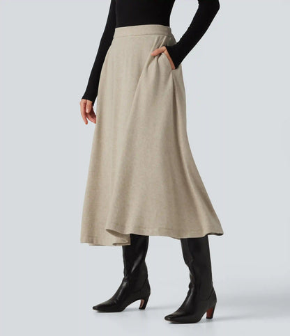 High Waisted A-Line Midi Work Skirt with Pockets