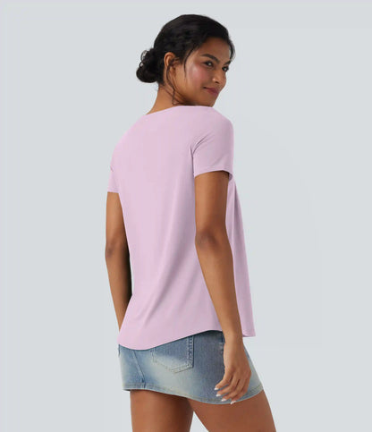 Square Neck Short Sleeve Casual Blouse