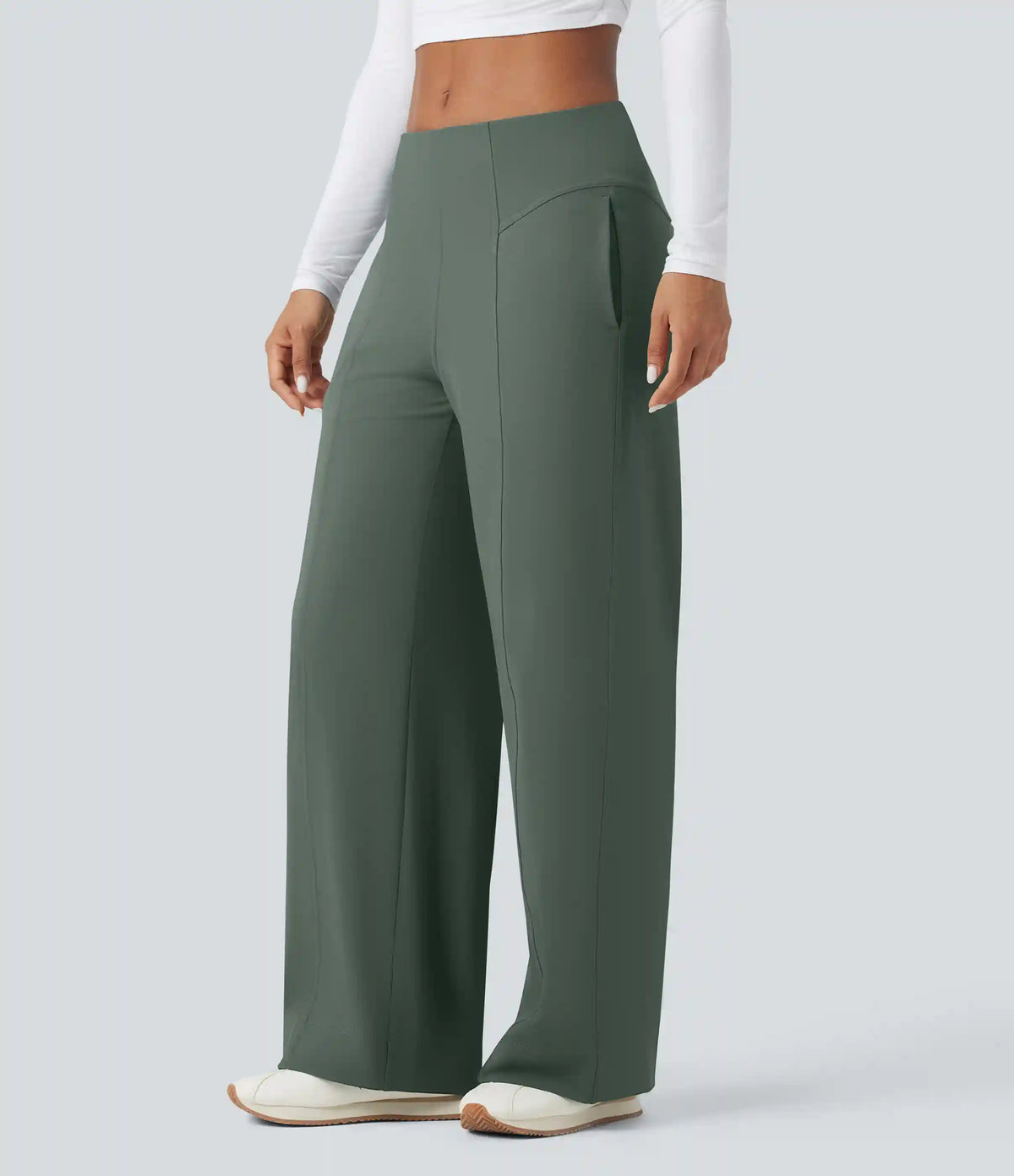 DayStretch Mid Rise Wide Leg Baggy Casual Pants with Pockets