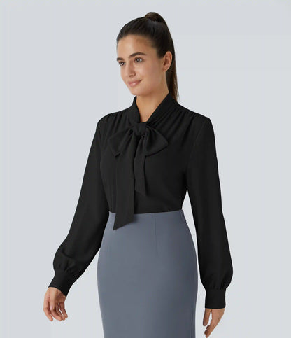 Tie Neck Long Sleeve Work Blouse