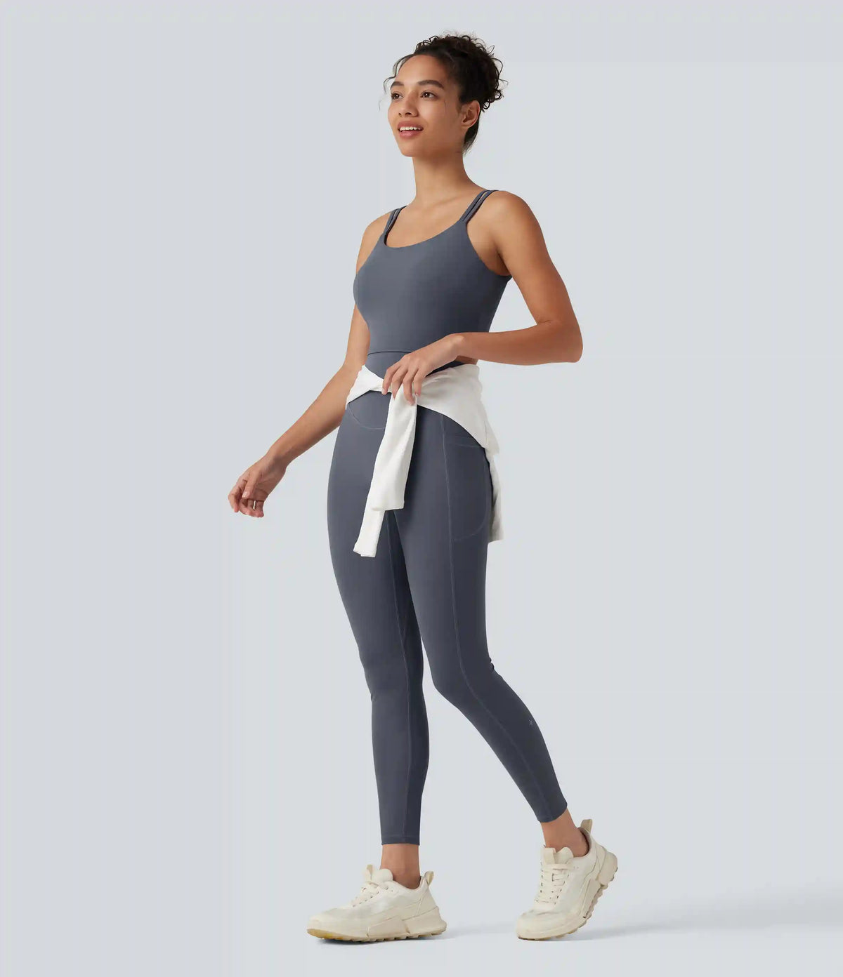Halara UltraSculpt™ Non-Removable Pad Tummy Control Butt Lifting Ruched Yoga Jumpsuit with Pockets-Easy Peezy Edition