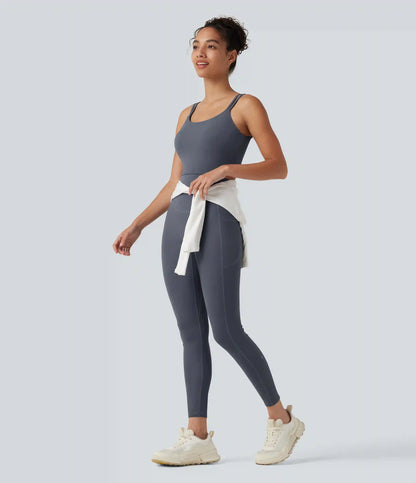 Halara UltraSculpt™ Non-Removable Pad Tummy Control Butt Lifting Ruched Yoga Jumpsuit with Pockets-Easy Peezy Edition