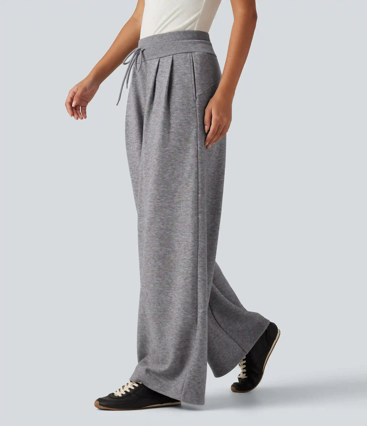 High Waisted Drawstring Wide Leg Casual Pants with Pockets
