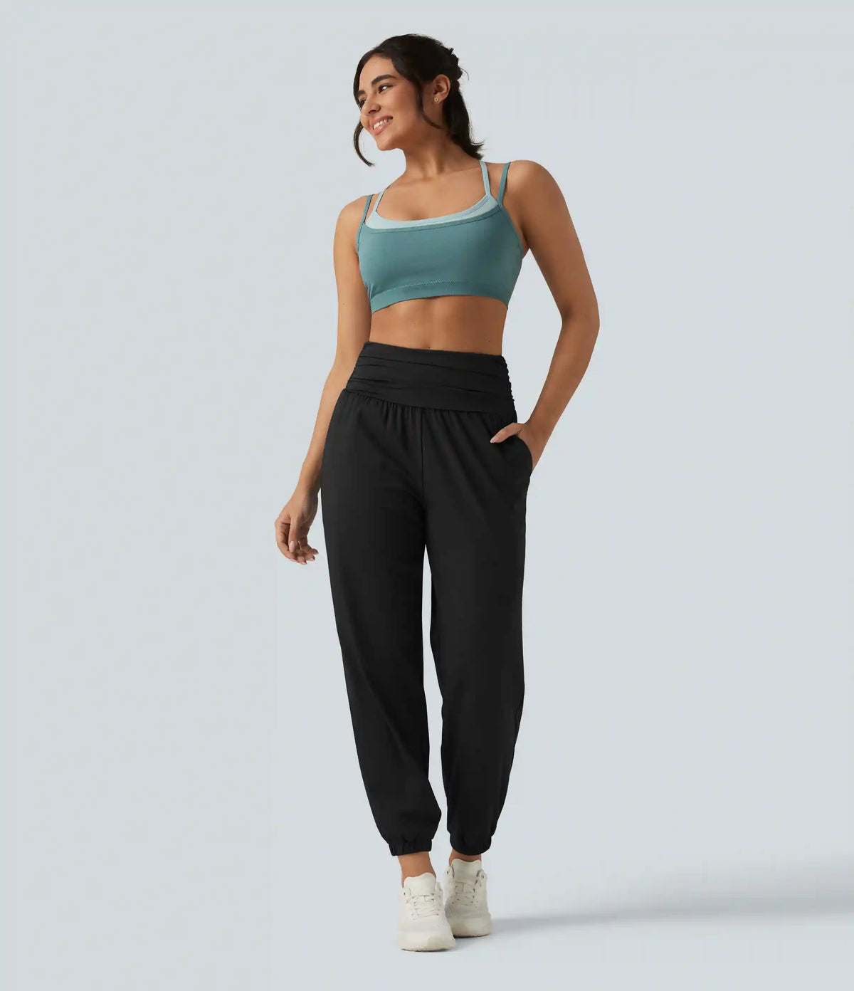 High Waisted Ruched Running Joggers with Pockets