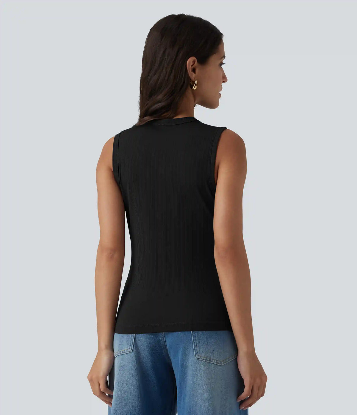 Ribbed Knit Round Neck Casual Tank Top-UPF40+