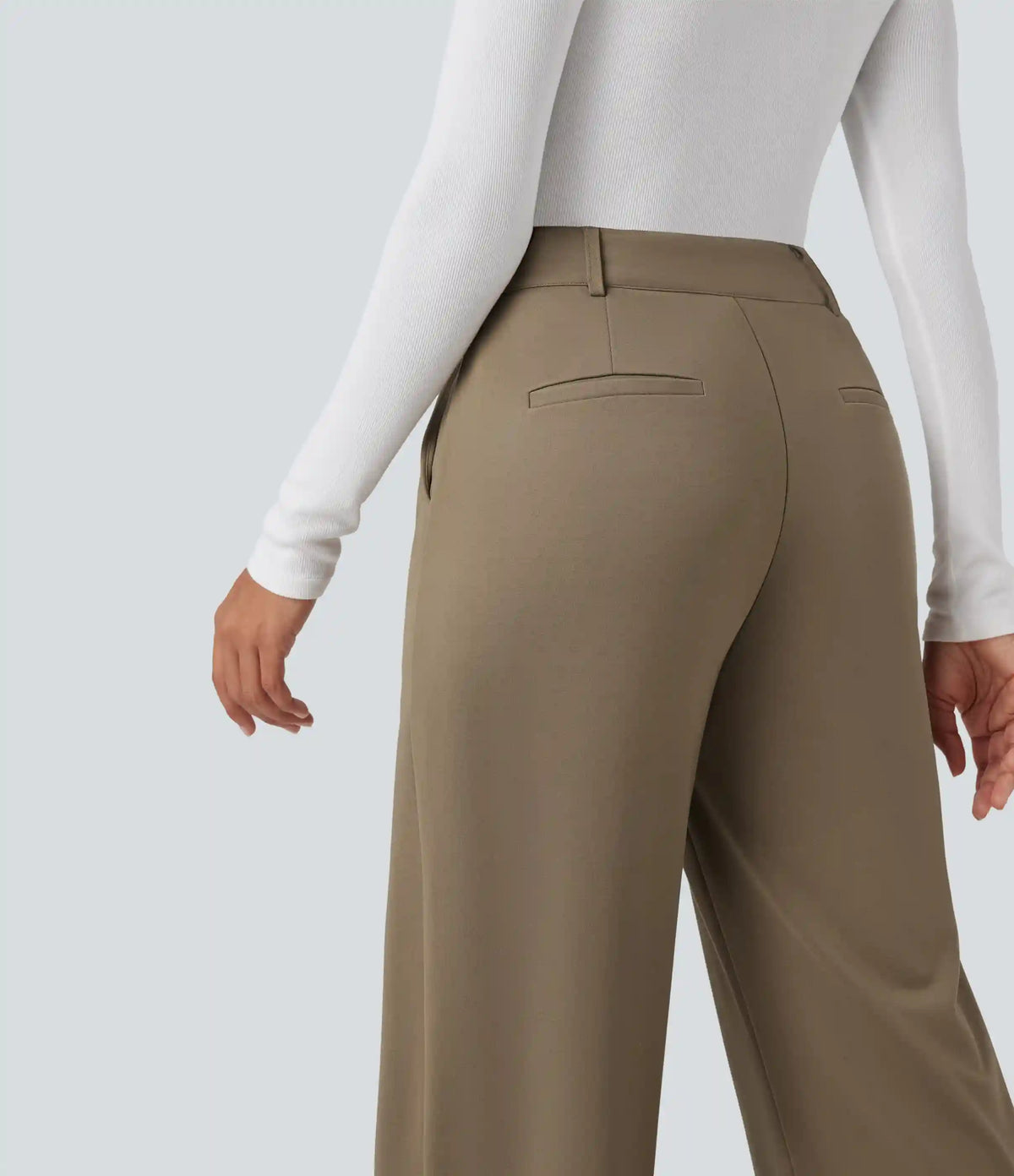 High Waisted Straight Leg Work Pants with Pockets