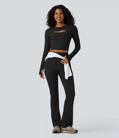 SoftlyZero™ QuickDry Cut Out Long Sleeve Thumb Hole Cropped Yoga Sports Top