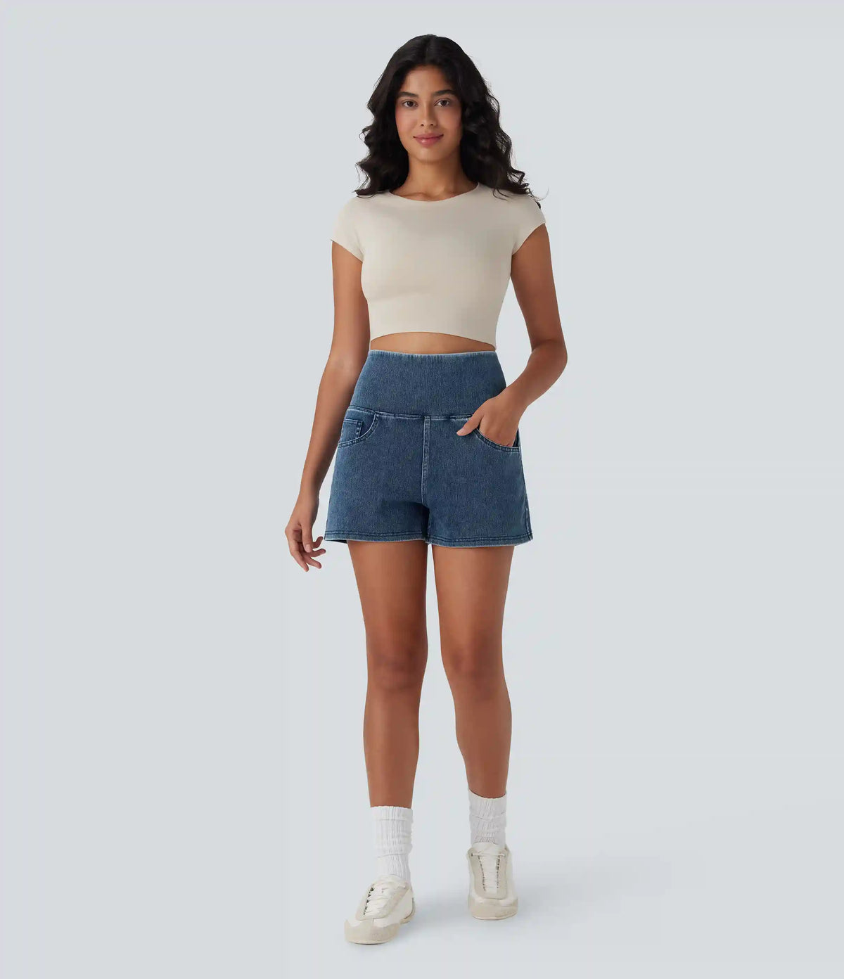 Halara Flex™ High Waisted Tummy Control Denim Casual Shorts 3'' with Pockets