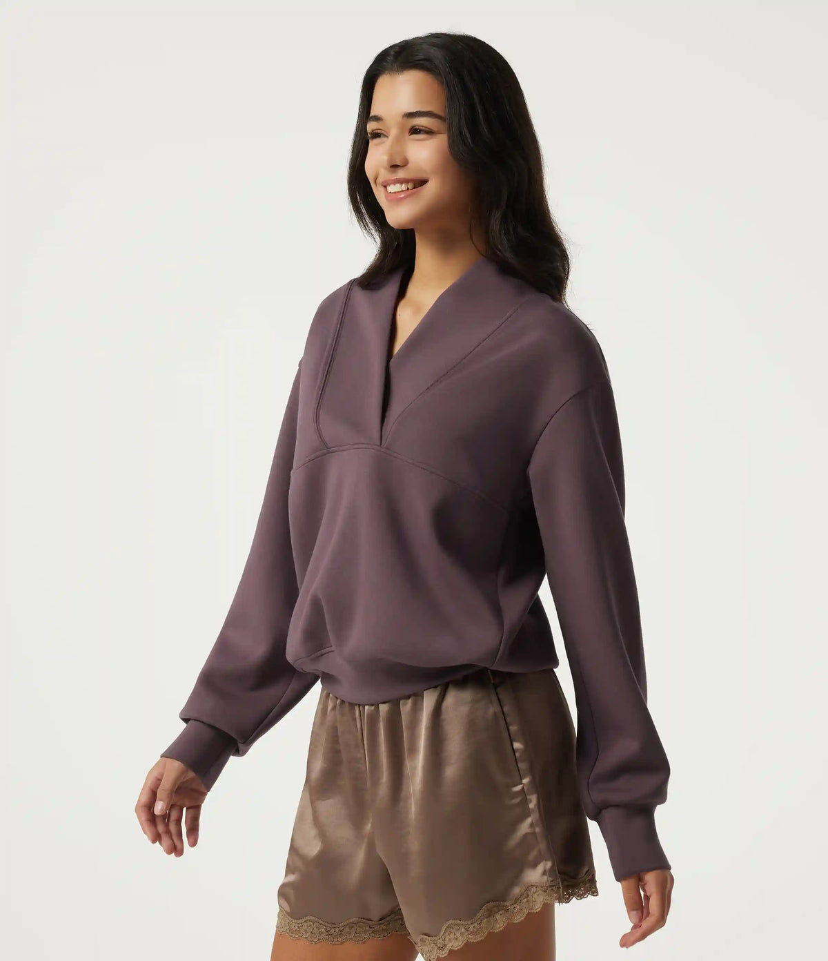 Wrap Shawl Collar Long Sleeve Casual Sweatshirt