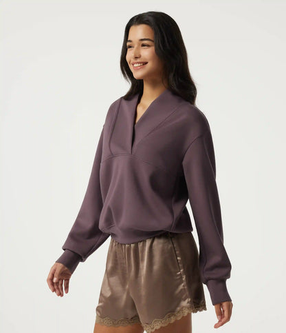 Wrap Shawl Collar Long Sleeve Casual Sweatshirt