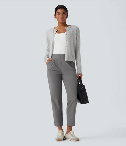 High Waisted Quick Dry Travel Tapered Pants with Pockets