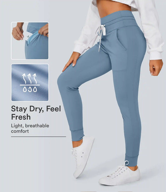 SoftlyZero™ Plush High Waisted Drawstring Pocket Plain Full Length Joggers