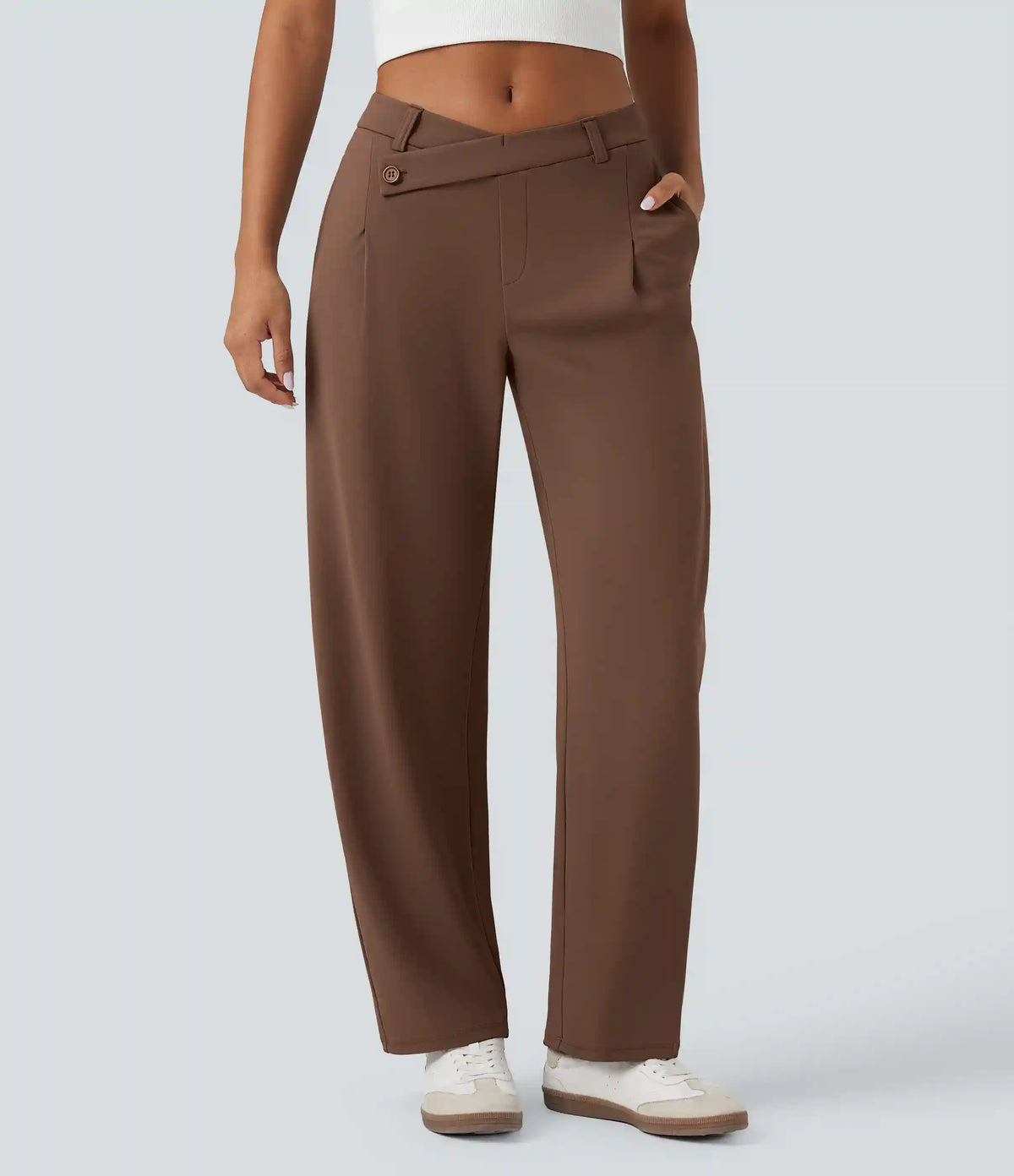 Halara Flex™ DayStretch Asymmetric Mid Rise Barrel Leg Work Pants with Pockets