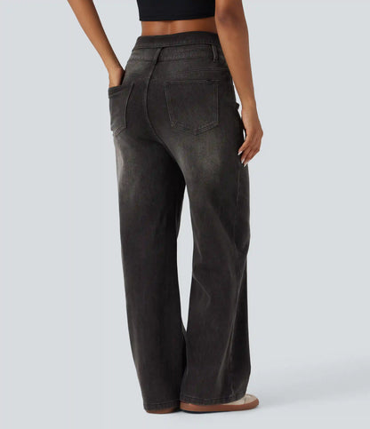 Halara Flex™ Foldover High Waisted Straight Leg Casual Jeans with Pockets