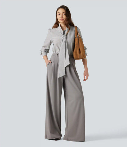 High Waisted Pleated Baggy Work Pants with Pockets