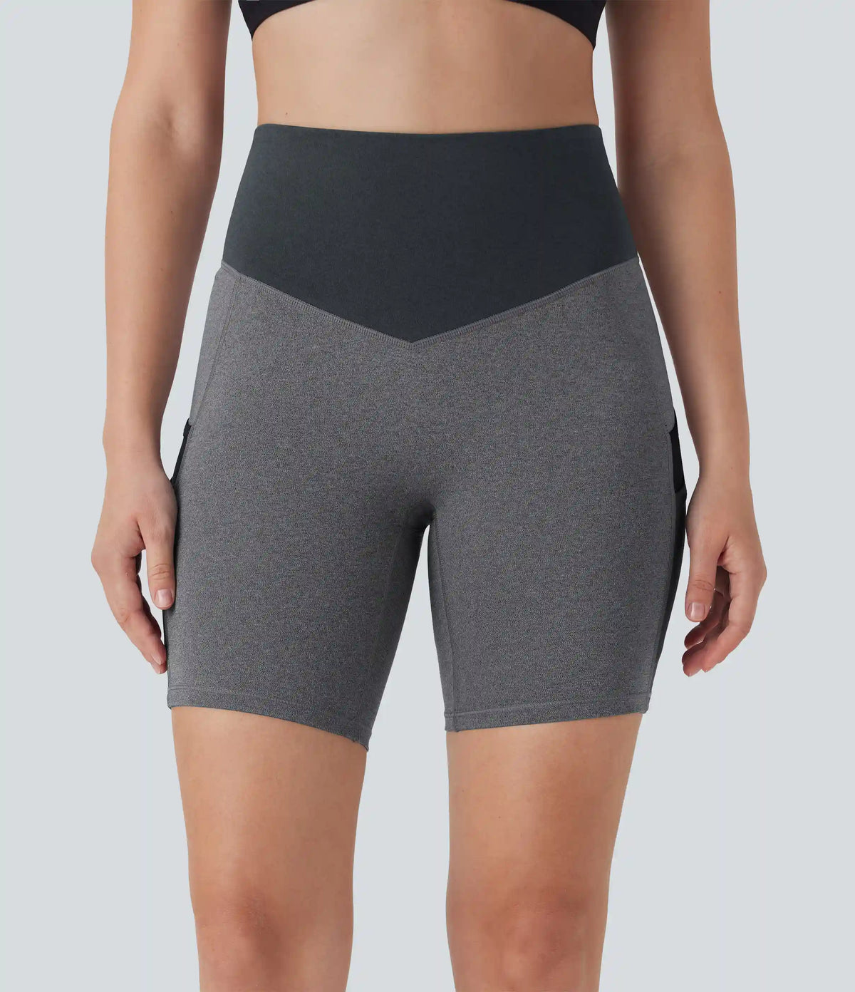 High Waisted Color Block Contrast Mesh Quick Dry Yoga Biker Shorts 7'' with Pockets