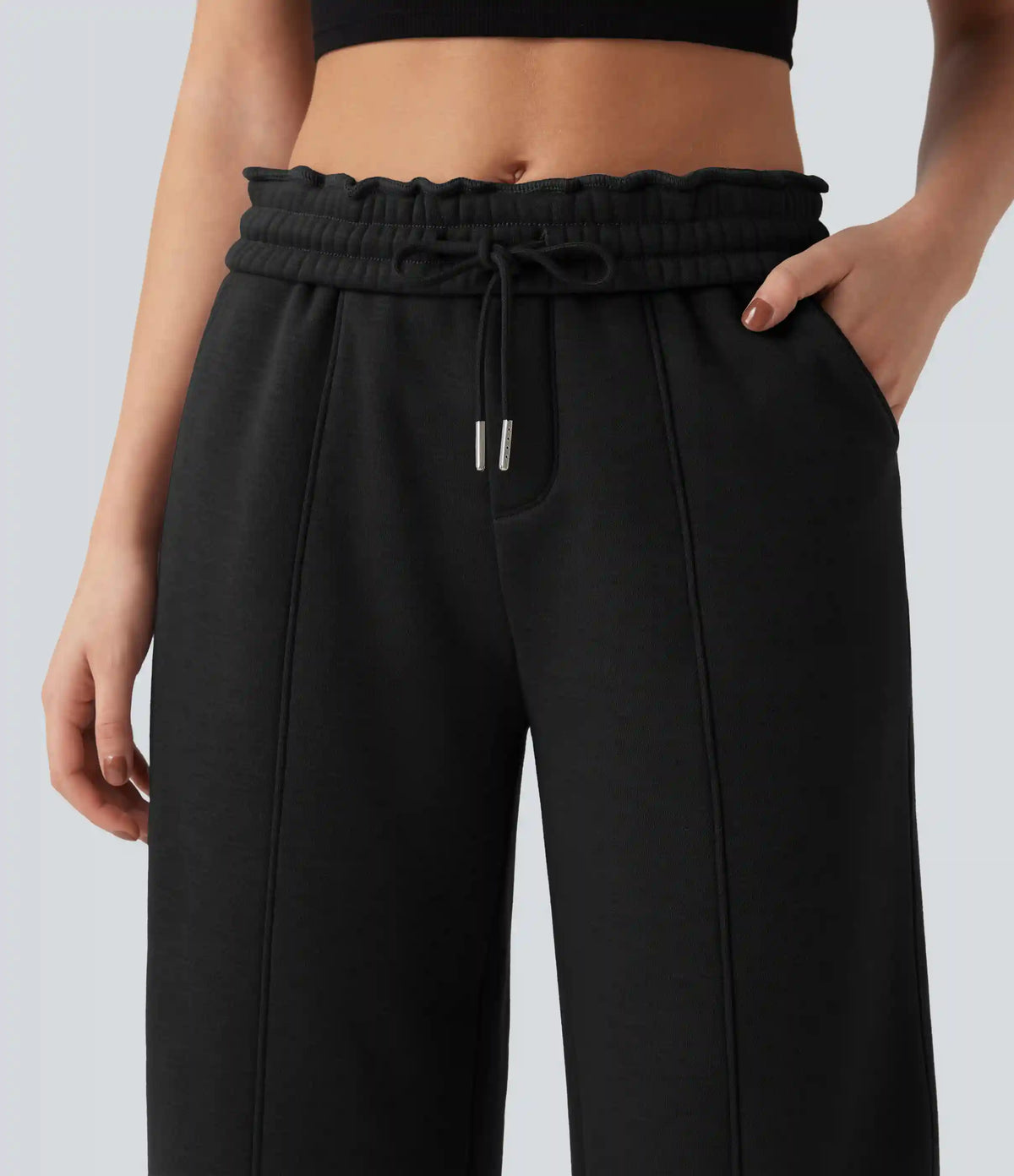 High Waisted Drawstring Straight Leg Fleece Casual Cotton Pants with Pockets