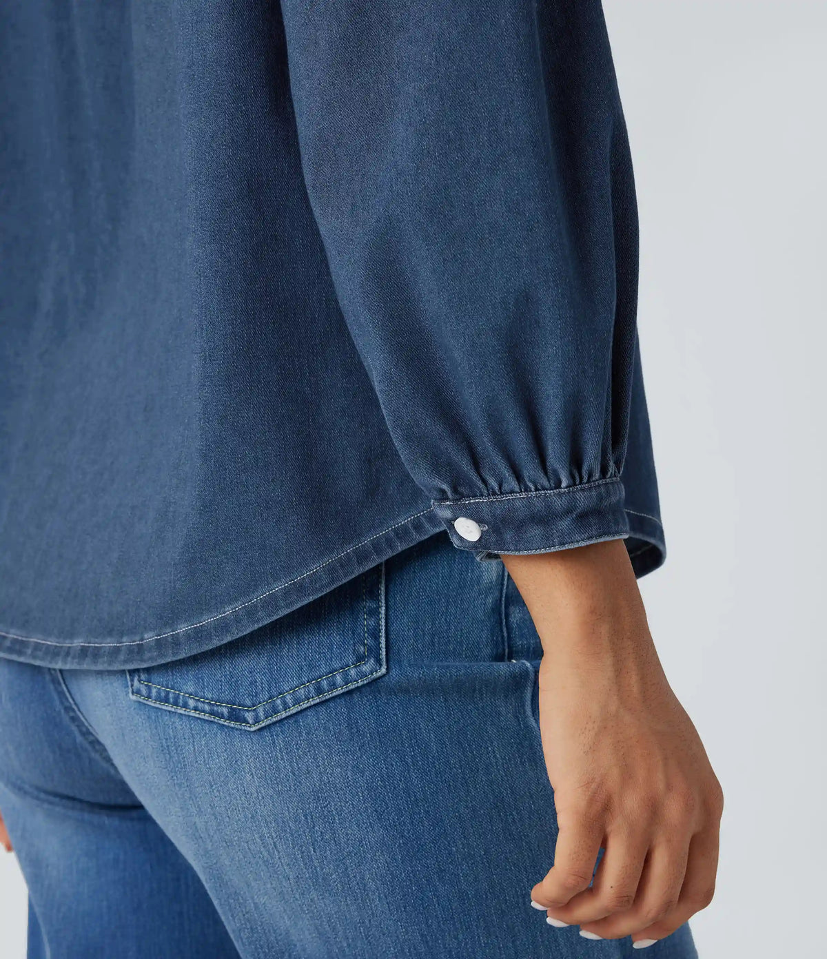 Halara Flex™ Stand Collar Puff 3/4 Sleeve Denim Casual Shirt
