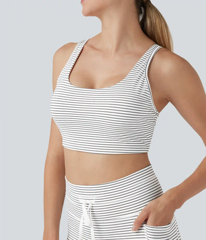 Low Support U Neck Cut Out Stripes Yoga Sports Bra DD-F Cups