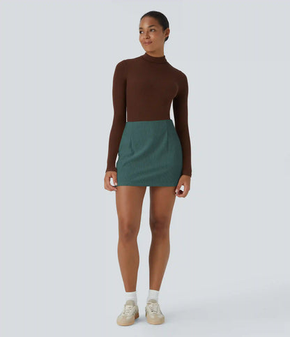 High Waisted 2-in-1 A Line Mini Corduroy Casual Skirt