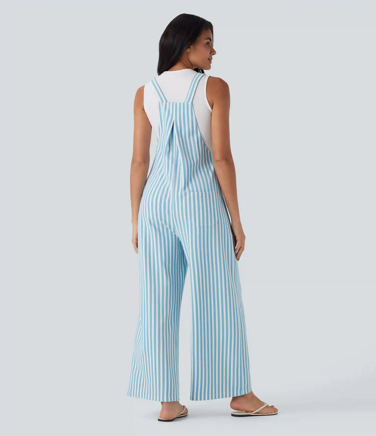 Pockets Stripe Waffle Overalls