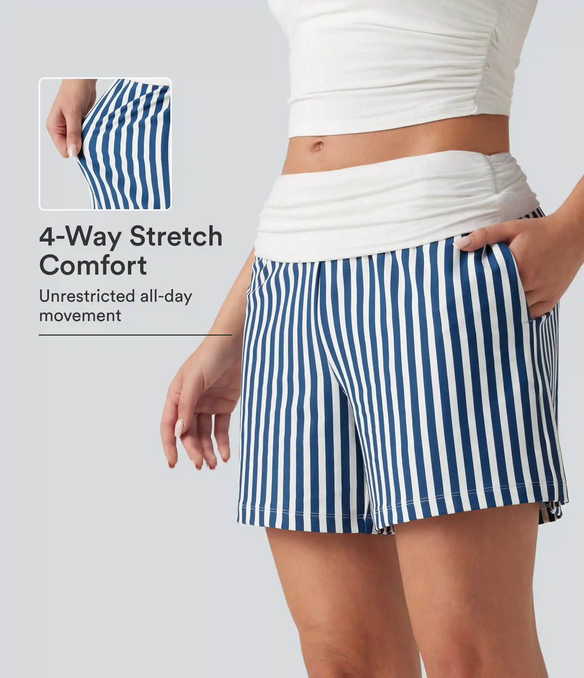 Low Rise Ruched Stripes Resort Baggy Shorts with Pockets