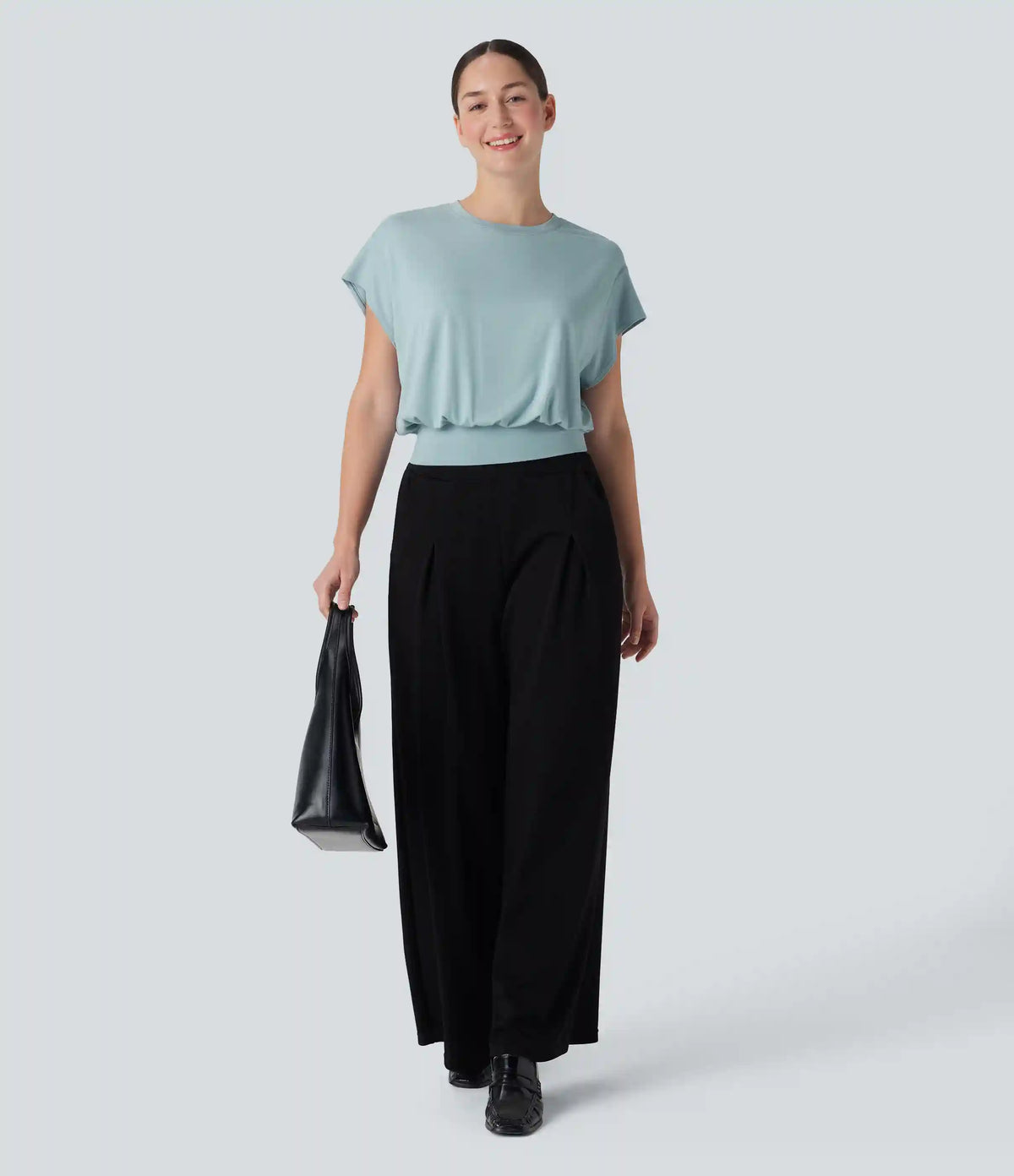 Round Neck Short Batwing Sleeve Work T-Shirt