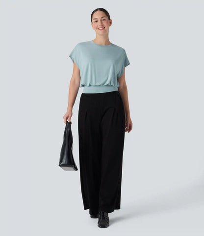 Round Neck Short Batwing Sleeve Work T-Shirt