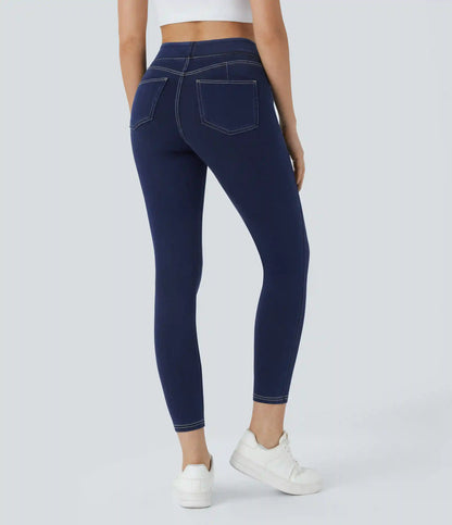 Halara Flex™ Curvy High Waisted Decorative Pockets Denim Casual 7/8 Leggings