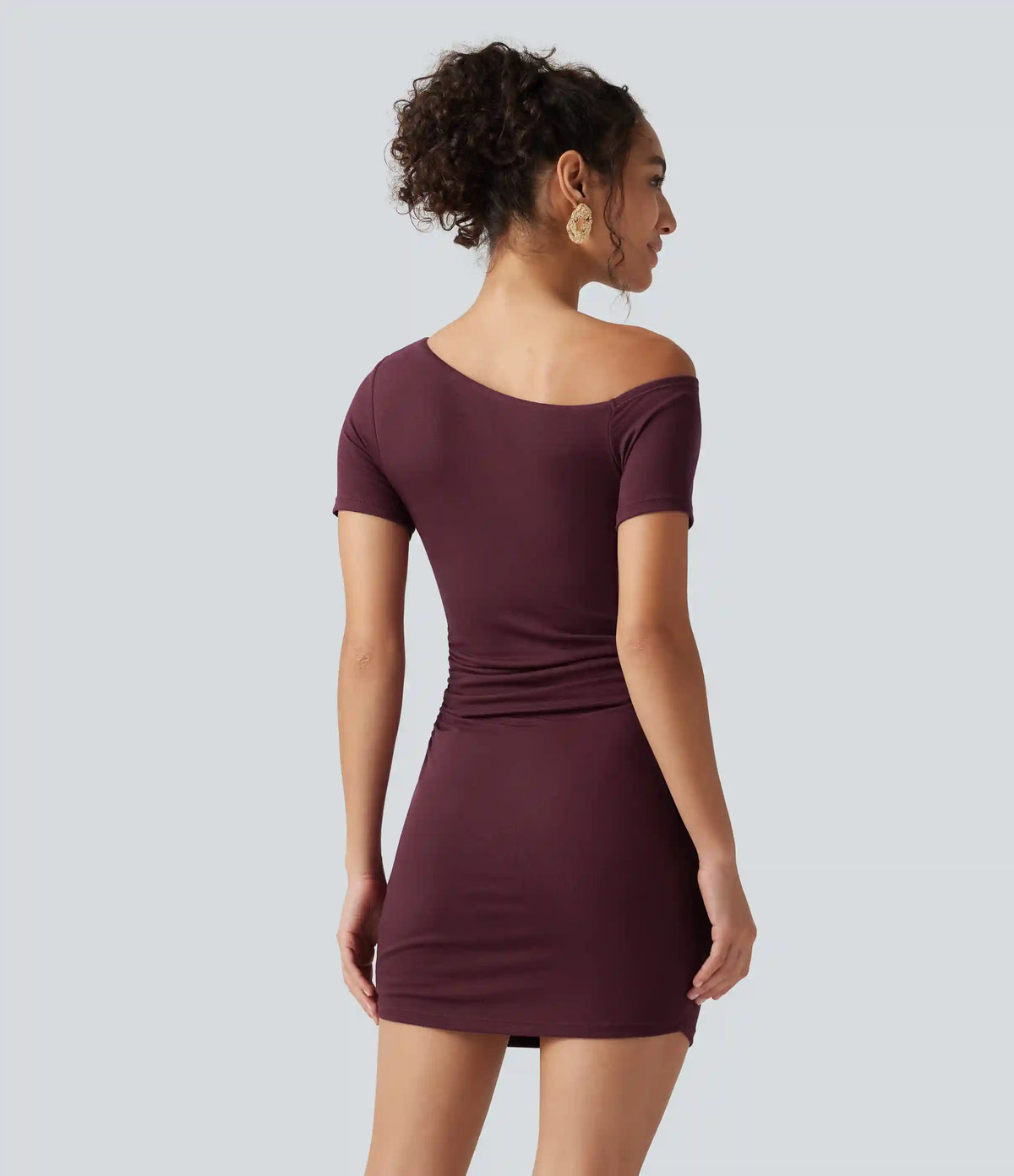 Ribbed One Shoulder Built-in Bra Short Sleeve Bodycon 2-in-1 Mini Casual Dress with Pockets-Easy Peezy Edition
