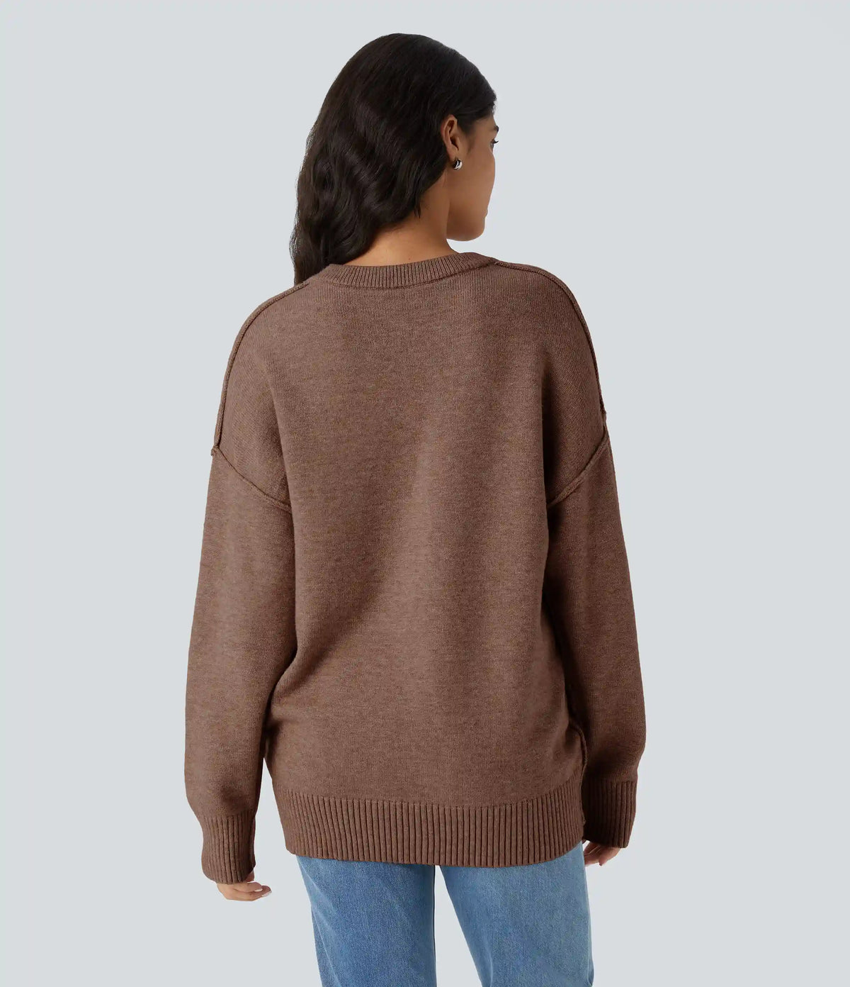 Round Neck Dropped Shoulder Long Sleeve Casual Sweater